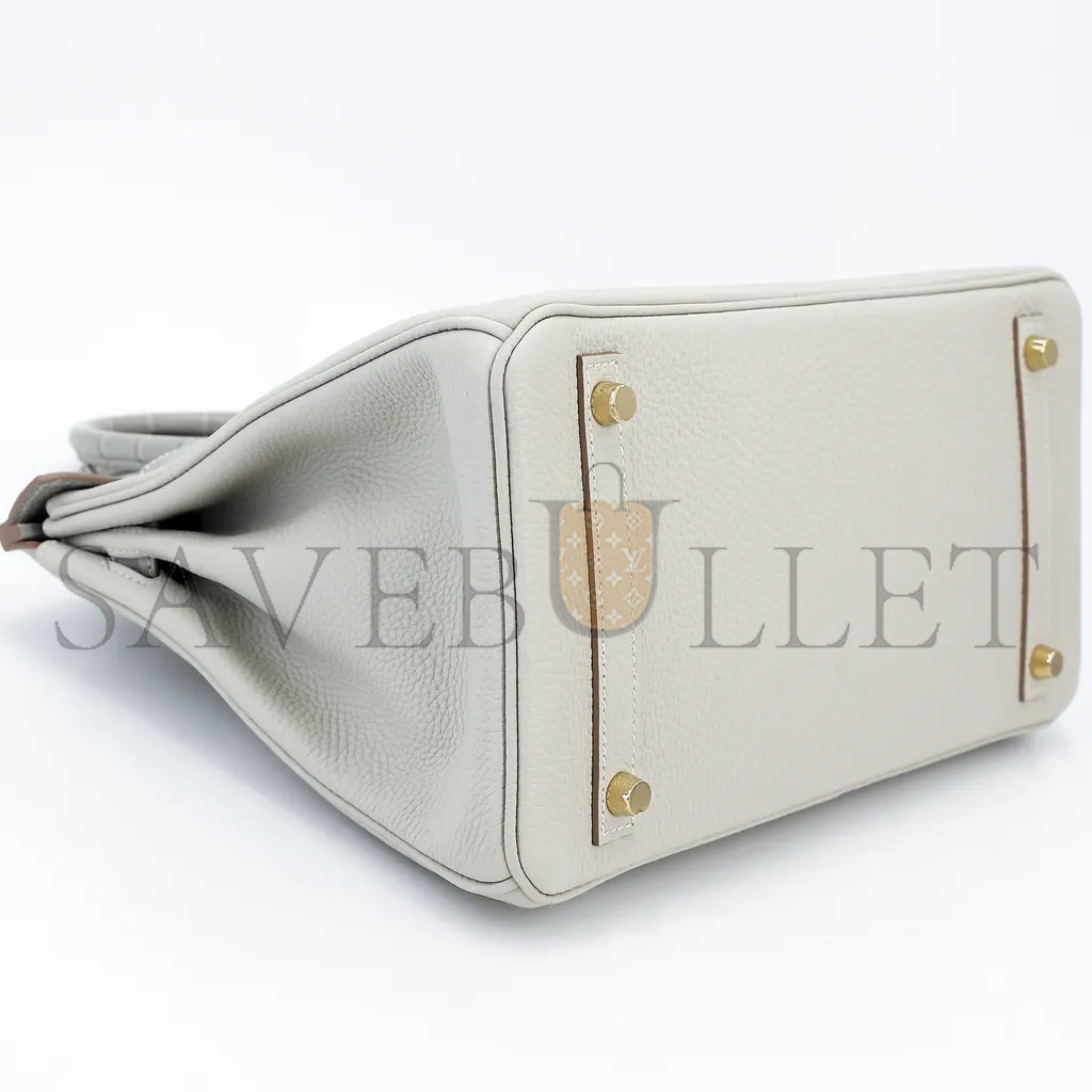 H**mes master birkin 25 crocodile and togo leather pearl grey gold buckle h076216ck15 (25*20*13cm)